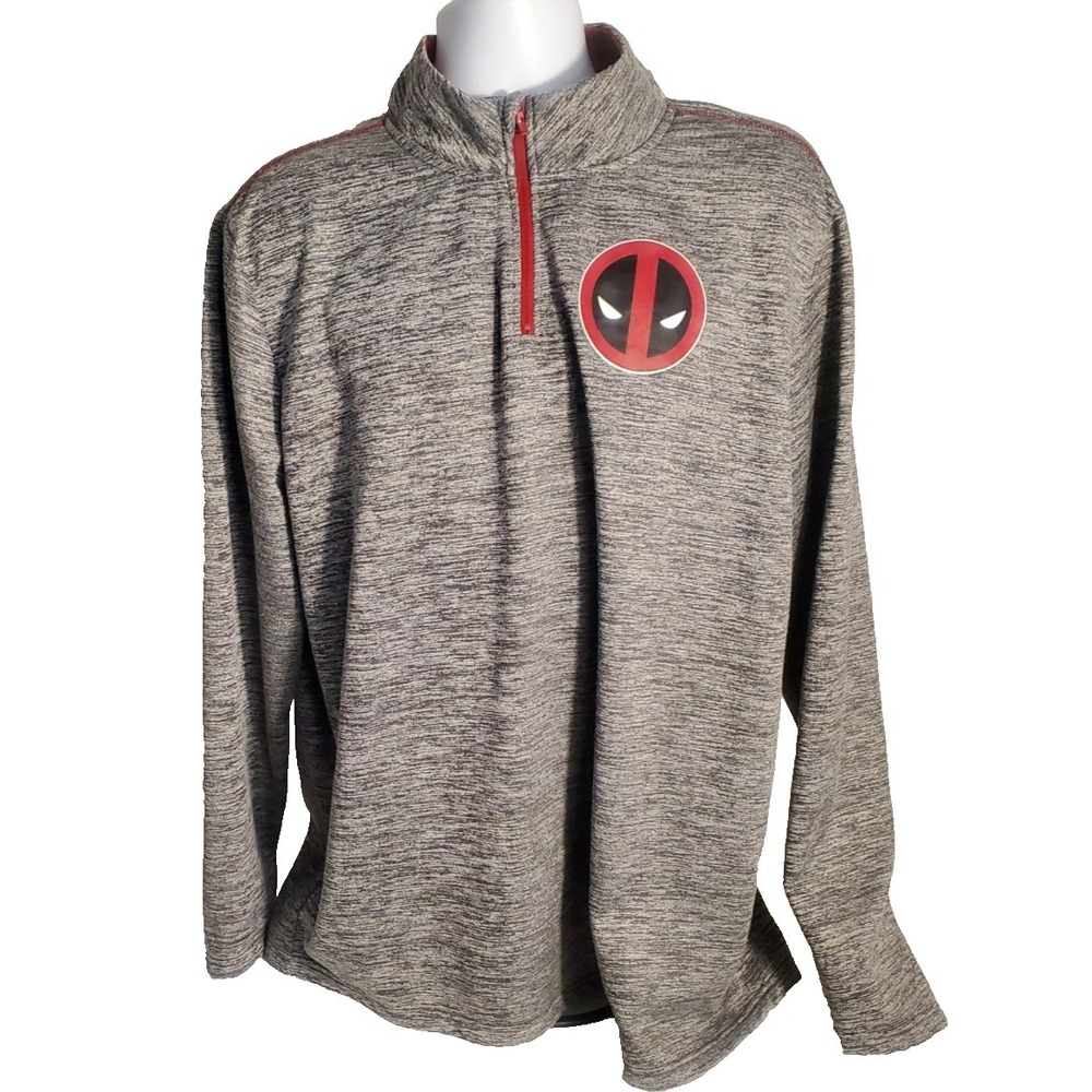 Marvel Deadpool Men's XXL 1/4‎ ZIP Pullover Gray Long Sleeve